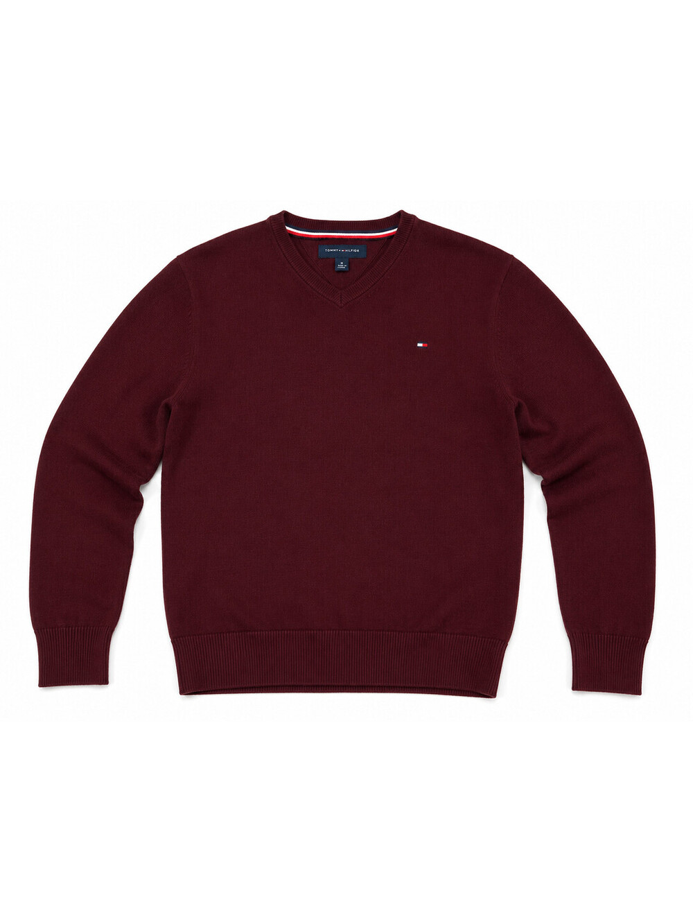 Tommy Hilfiger Burgundy V-Neck Long Sleeve Cotton Sweater Size Medium